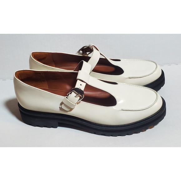 Reformation Abalonia Platform Lug Sole Mary Jane‎ Buckle Shoes Cream Size 11 - Picture 1 of 10